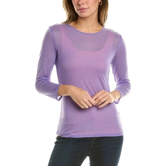 New Vince Sheer Top 3/4 Sleeve Soft Lilac Sugar Plum 2 PC Lyocell Layered Size S - Picture 1 of 10